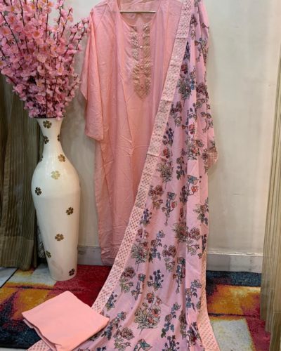 Beautiful Pink Chanderi Work Suite