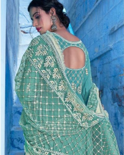 Chanderi Check Brush Print with embroidery