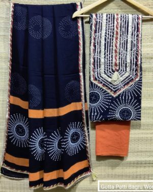 Bagru hand block print with zari gotapatti work Suit