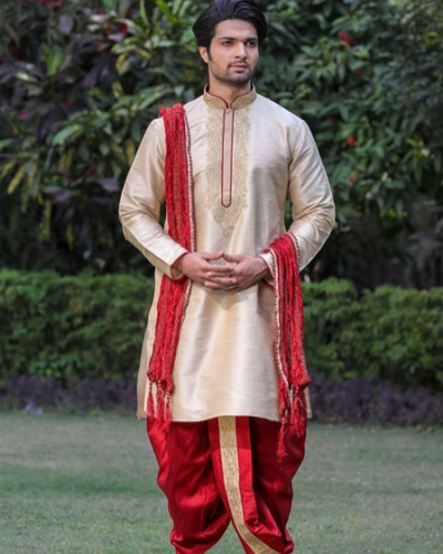 Occasion Wear red Kurta with Dhoti