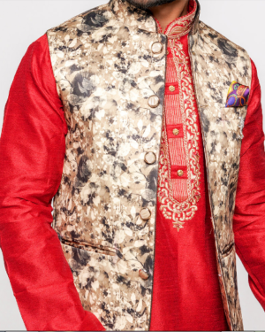 Kurta & Pajama with Jacket Men Banarasi And Dupion Silk Fabric