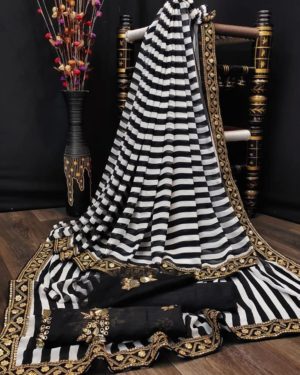 Printed Weightless Georgette ( Embroidery Work Lace )