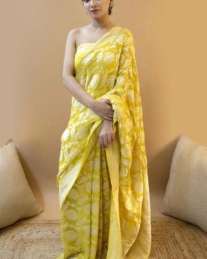 HANDWOVEN YELLOW BANARASI SAREE
