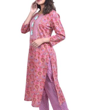 Beautiful cotton Fabric kurti with Pant and cotton mulmul duppatta