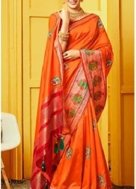 Orange Silk Jaquard Saree