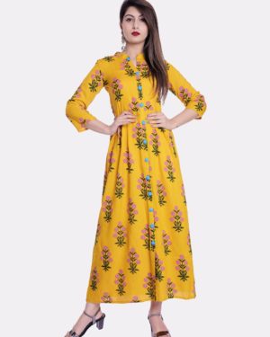 Floral Print Rayon A-Line Kurta.