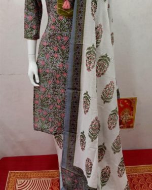 Beautiful cotton Fabric kurti with Plazo and cotton mulmul duppatta.