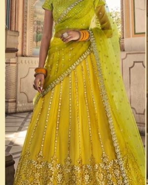 Yellow Net Gota Work Lehnga