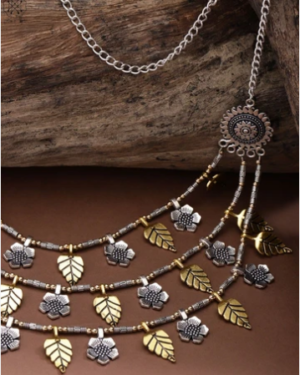 Priyaasi Women Gold-Toned Oxidised German Silver-Plated Layered Necklace