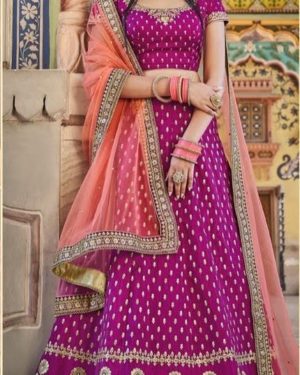 Wine Handloom zari Lehnga