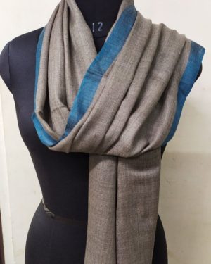 Grey Winter stylish woolen stole | Plain Blue Border Woolen Stole