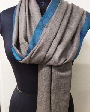 Grey Winter stylish woolen stole | Plain Blue Border Woolen Stole
