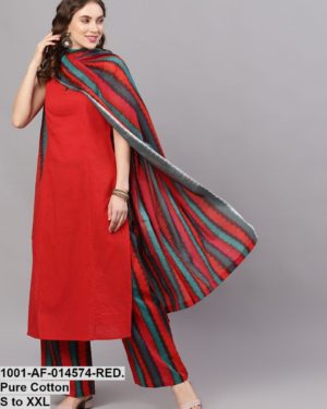 Red & Black Ikat Kurta Set With Dupatta