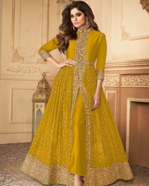 Dark Yellow Anarkali Suit With Narzling Duptta