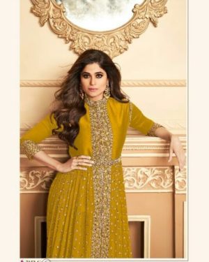 Dark Yellow Anarkali Suit With Narzling Duptta