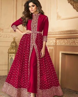 Maroon Anarkali Suit With Narzling Duptta