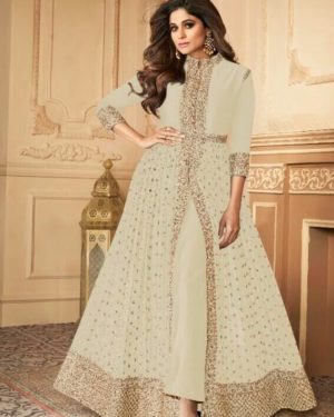 Off White Anarkali Suit With Narzling Duptta