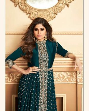 Teal Blue Anarkali Suit With Narzling Duptta