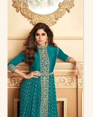 Teal Green Anarkali Suit With Narzling Duptta
