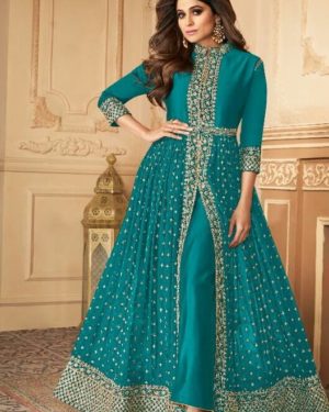 Teal Green Anarkali Suit With Narzling Duptta