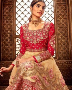 Cream Embroidered Party Wear Anarkali Suit