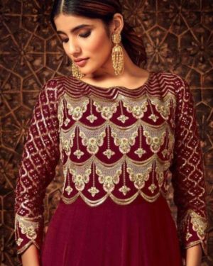 Maroon Embroidered Georgette Anarkali Suit