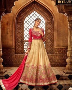 Cream Embroidered Party Wear Anarkali Suit