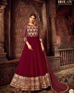 Maroon Embroidered Georgette Anarkali Suit
