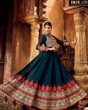 Teal Blue Embroidered Georgette Anarkali Suit