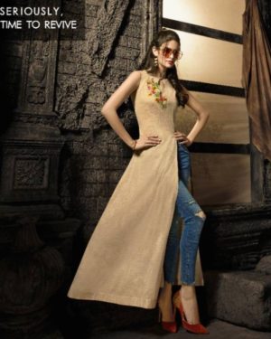 Fabulous Beige Linen Cotton Casual Wear Kurti