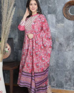 Exclusive Pink Cotton Printed Anarkali Suit