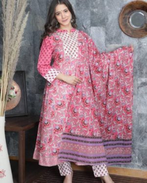 Exclusive Pink Cotton Printed Anarkali Suit
