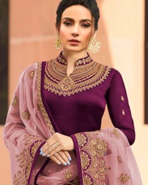 Wine Embroidered Georgette Party Wear Suit