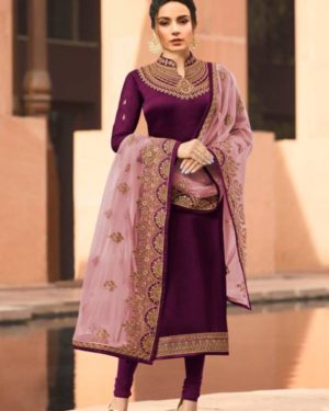 Wine Embroidered Georgette Party Wear Suit