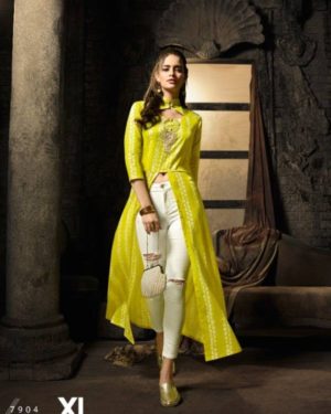 Gorgeous Yellow Digital Cotton Casual Wear Kurti