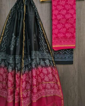 Exclusive collection of handblock printed pure chanderi silk suit sets with cotton bottom