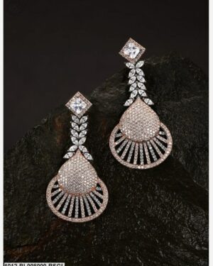 Priyaasi Rose Gold-Toned Gunmetal-Plated Ad-Studded Handcrafted Contemporary Drop Earrings.