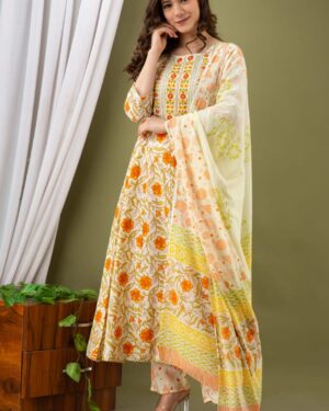 Beautiful Designer 12 kali Yellow Gown with Dupatta set